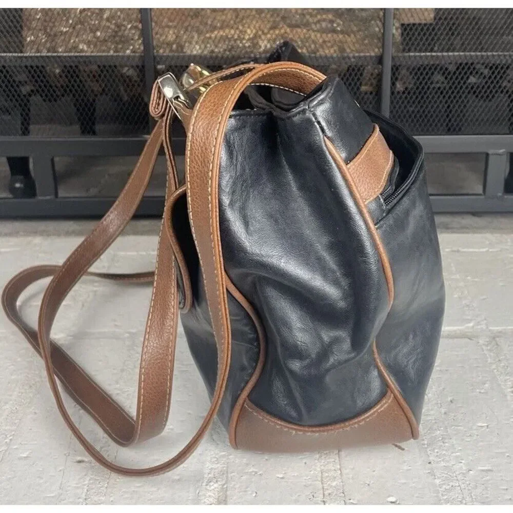 Capezio‎ Black And Brown Double Handle Handbag Purse With Multiple Pockets